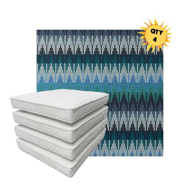 Bundle of 4 Boxed Double Piped Patio Dining Chair Cushions with Ties in Sunbrella Fabric