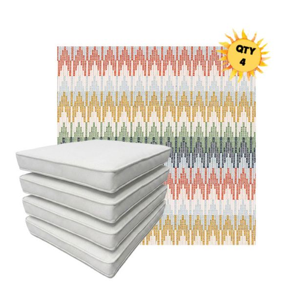 Bundle of 4 Boxed Double Piped Patio Dining Chair Cushions with Ties in Sunbrella Fabric