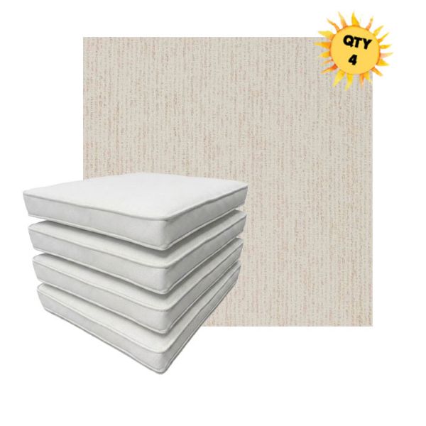 Bundle of 4 Boxed Double Piped Patio Dining Chair Cushions with Ties in Sunbrella Fabric