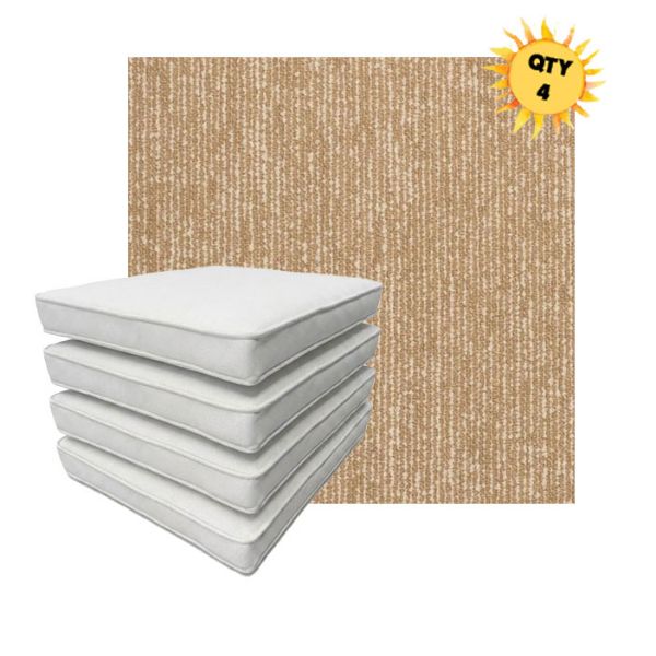 Bundle of 4 Boxed Double Piped Patio Dining Chair Cushions with Ties in Sunbrella Fabric