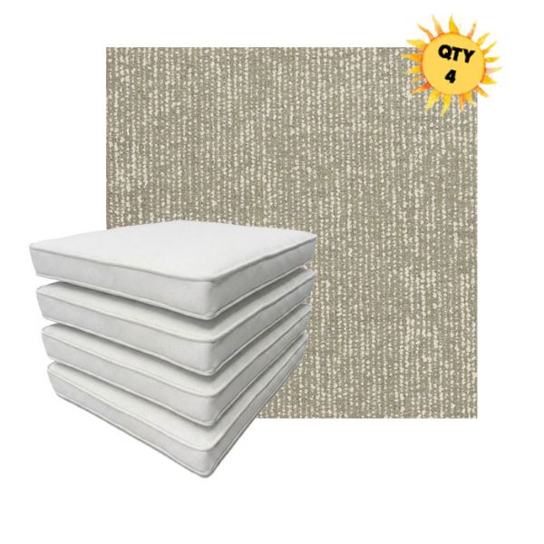 Bundle of 4 Boxed Double Piped Patio Dining Chair Cushions with Ties in Sunbrella Fabric