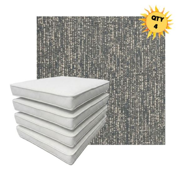 Bundle of 4 Boxed Double Piped Patio Dining Chair Cushions with Ties in Sunbrella Fabric