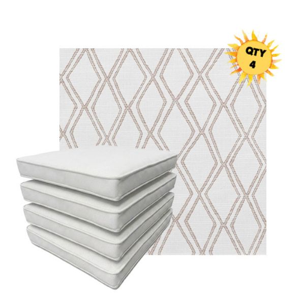 Bundle of 4 Boxed Double Piped Patio Dining Chair Cushions with Ties in Sunbrella Fabric