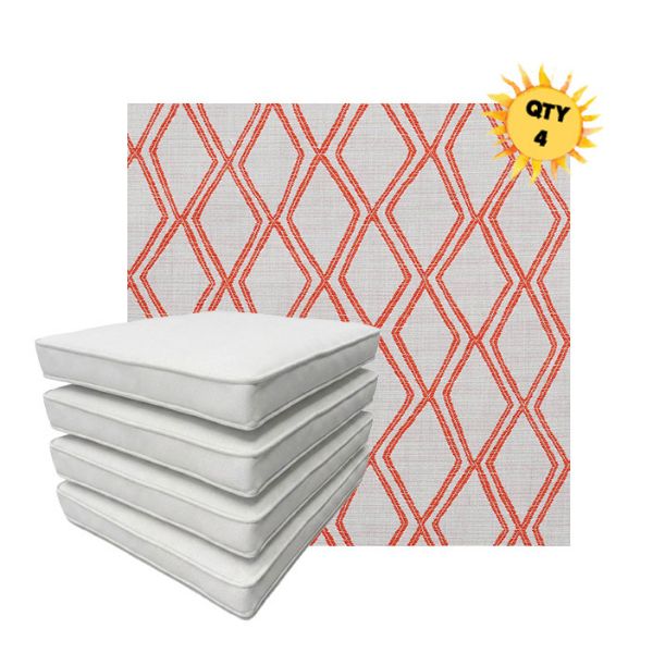 Bundle of 4 Boxed Double Piped Patio Dining Chair Cushions with Ties in Sunbrella Fabric