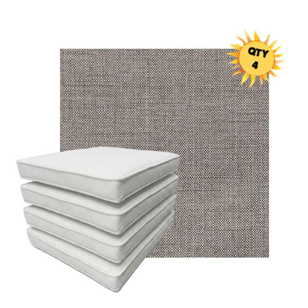 Bundle of 4 Boxed Double Piped Patio Dining Chair Cushions with Ties in Sunbrella Fabric