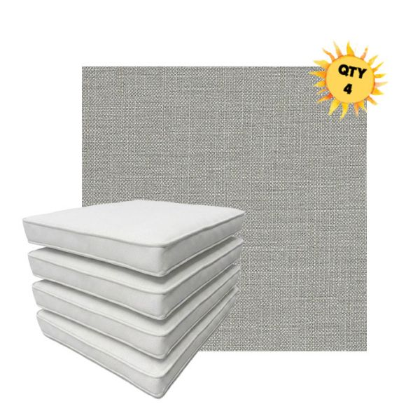 Bundle of 4 Boxed Double Piped Patio Dining Chair Cushions with Ties in Sunbrella Fabric