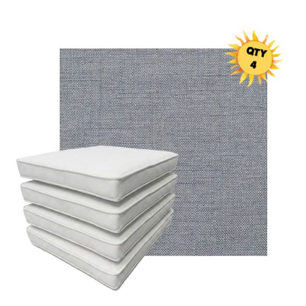 Bundle of 4 Boxed Double Piped Patio Dining Chair Cushions with Ties in Sunbrella Fabric