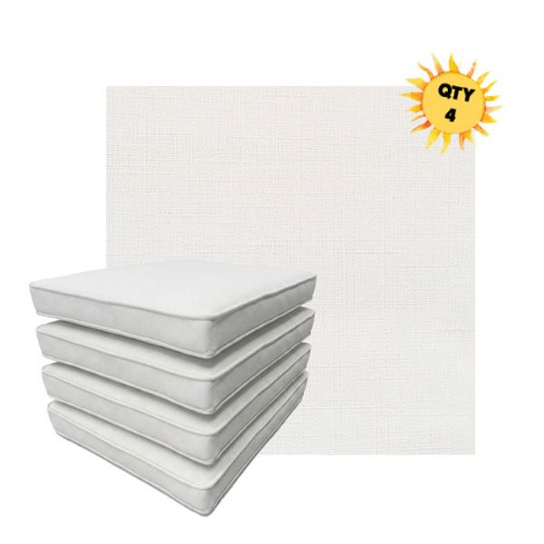 Bundle of 4 Boxed Double Piped Patio Dining Chair Cushions with Ties in Sunbrella Fabric