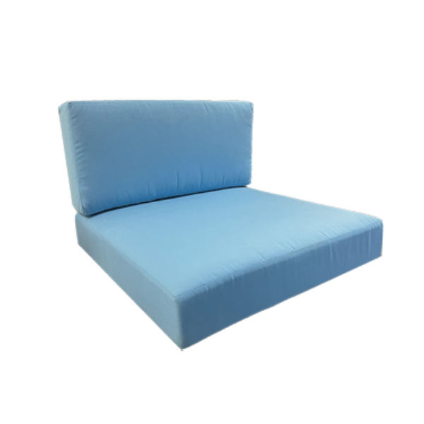 Boxed double-piped deep seating patio chair cushion set – includes seat and back cushion. Fully customizable for a perfect fit. Choose your exact dimensions from over 500 premium Sunbrella fabrics.