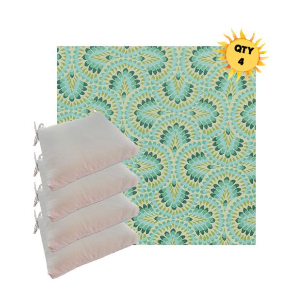 Sunbrella Plume Peacock Outdoor Dining Chair Cushions in Sunbrella Luxury Outdoor Fabrics - Order in Sets of 4