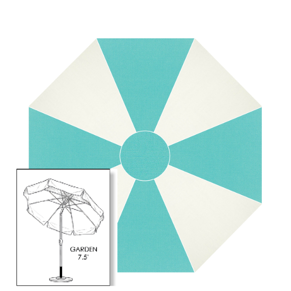 Custom Sunbrella® Canvas Aruba & White Patio Umbrella 7.5 ft | Crank Lift & Tilt Garden Umbrella