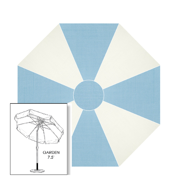 Custom Sunbrella® Canvas Air Blue & White Patio Umbrella 7.5 ft | Crank Lift & Tilt Garden Umbrella