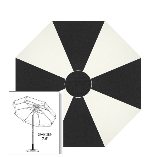 Custom Sunbrella® Canvas Black & White Patio Umbrella 7.5 ft | Crank Lift & Tilt Garden Umbrella