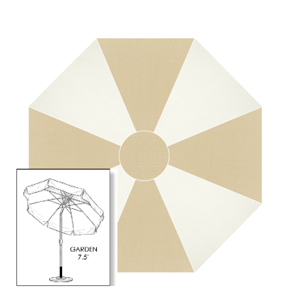 Custom Sunbrella® Canvas Antique Beige & White Patio Umbrella 7.5 ft | Crank Lift & Tilt Garden Umbrella