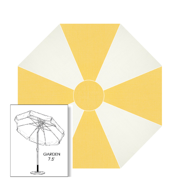 Custom Sunbrella® Canvas Buttercup & White  Patio Umbrella 7.5 ft | Crank Lift & Tilt Garden Umbrella