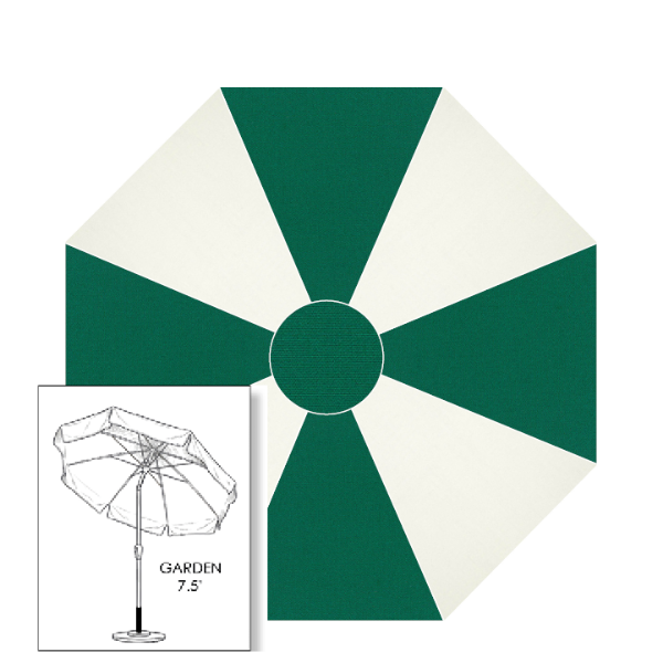 Sunbrella® Canvas Forrest Green & White Patio Umbrella 7.5 ft | Crank Lift & Tilt Garden Umbrella 