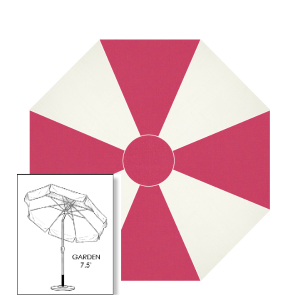 Sunbrella® Canvas Hot Pink & White Patio Umbrella 7.5 ft | Crank Lift & Tilt Garden Umbrella 