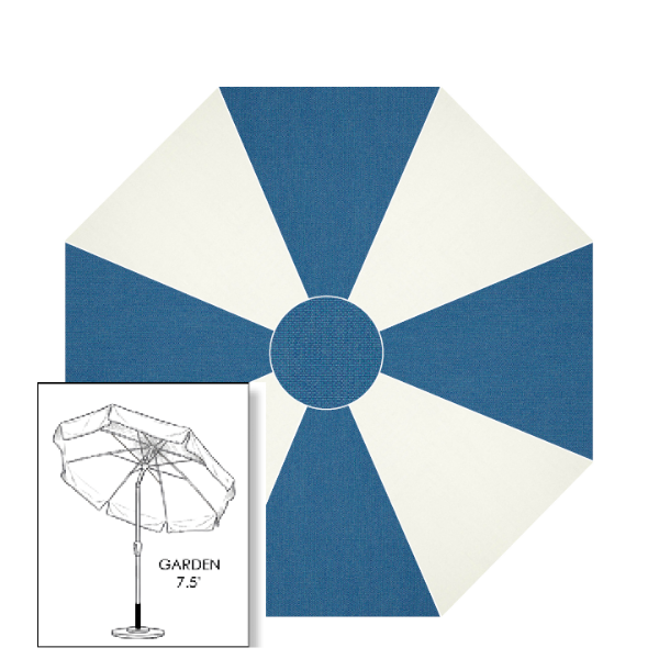 Sunbrella® Canvas Regatta & White Patio Umbrella 7.5 ft | Crank Lift & Tilt Garden Umbrella 