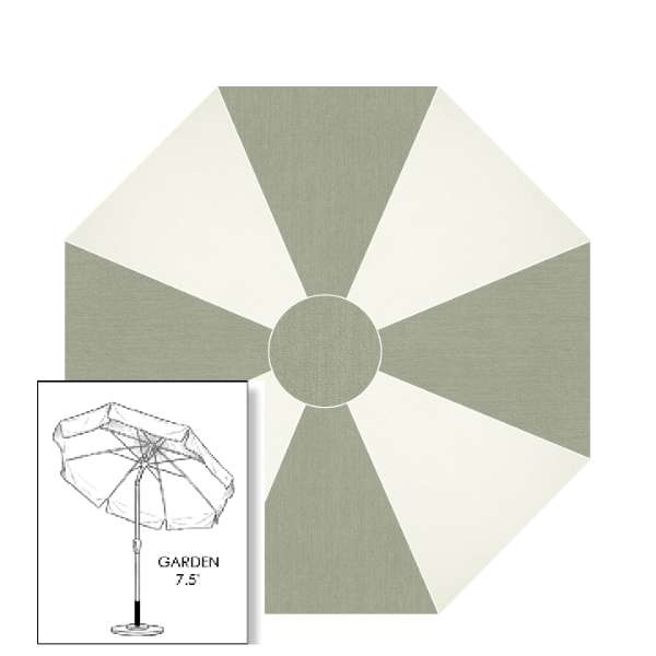 Sunbrella® Canvas Seasalt & White Patio Umbrella 7.5 ft | Crank Lift & Tilt Garden Umbrella 