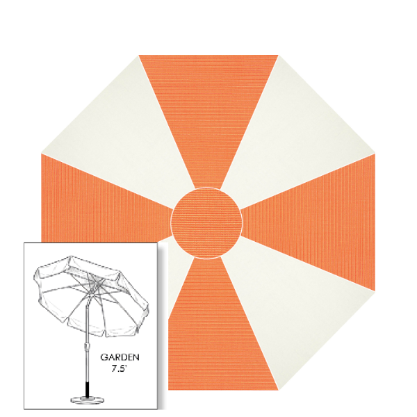 Sunbrella® Canvas Tangerine & White Patio Umbrella 7.5 ft | Crank Lift & Tilt Garden Umbrella 