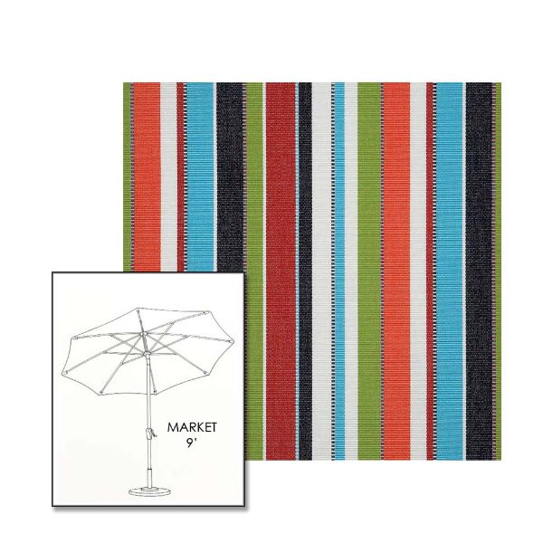 Sunbrella Carousel Confetti  9 ft Sunbrella® Market Umbrella | Auto Tilt Crank Patio Umbrella Custom Fabric