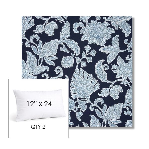 Picture of Floral Song Navy | 12" x 24" Lumbar Sunbrella® Outdoor Pillow