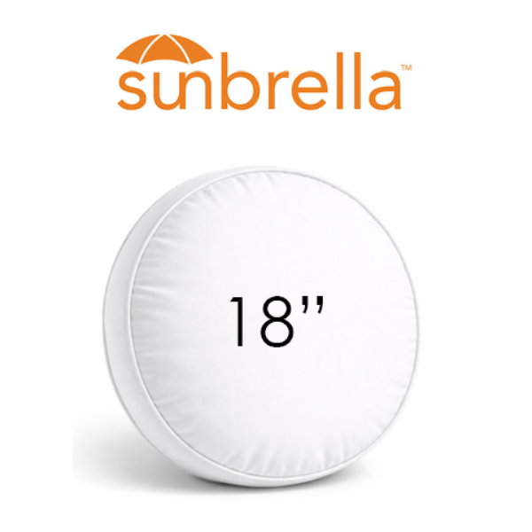 Custom 18" Round Boxed Sunbrella® Outdoor Pillow (3" Thick) available in over 700 Sunbrella® fabrics. Comes standard with piping.