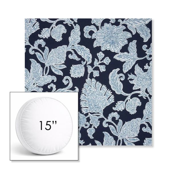 Picture of Floral Song Navy | 15" Round Boxed Sunbrella® Outdoor Pillow (3" Thick)