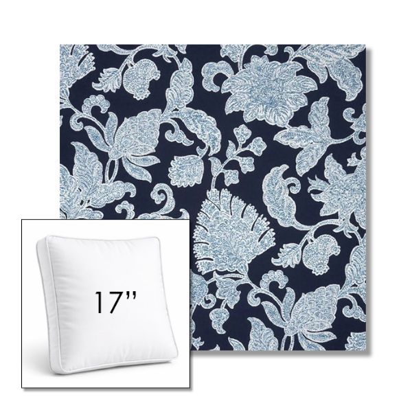 Picture of Floral Song Navy | 17" Square Boxed Sunbrella® Outdoor Pillow (3" Thick)