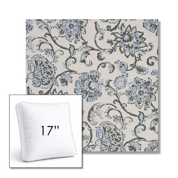 Picture of Martha Floral Periwinkle | 17" Square Boxed Sunbrella® Outdoor Pillow (3" Thick)