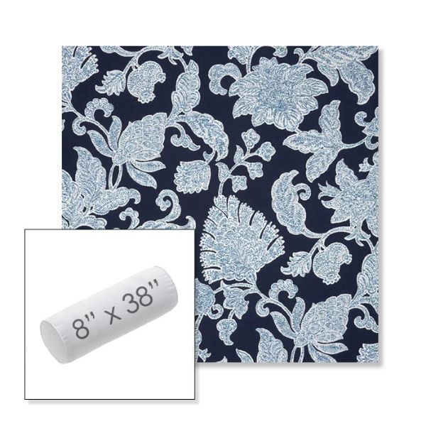 Picture of Floral Song Navy | 8" x 38" Outdoor Bolster Pillow Sunbrella® Fabric
