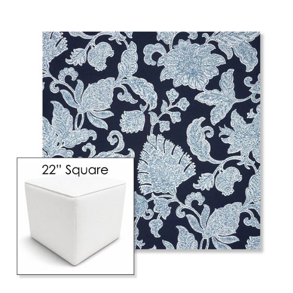 Picture of Floral Song Navy | 22" Square Outdoor Pouf or Ottoman | Sunbrella Fabrics