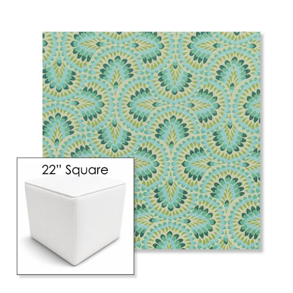 Picture of Plume Peacock | 22" Square Outdoor Pouf or Ottoman | Sunbrella Fabrics