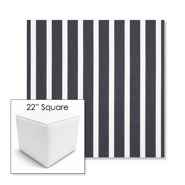 Picture of Shore Navy | 22" Square Outdoor Pouf or Ottoman | Sunbrella Fabrics