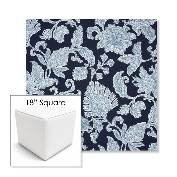 Picture of Floral Song Navy | 18" Square Outdoor Pouf or Ottoman | Sunbrella Fabrics