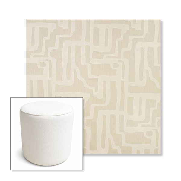 Picture of Escher Alabaster | 16" Round x 18" Tall Outdoor Pouf or Ottoman | Sunbrella Fabrics