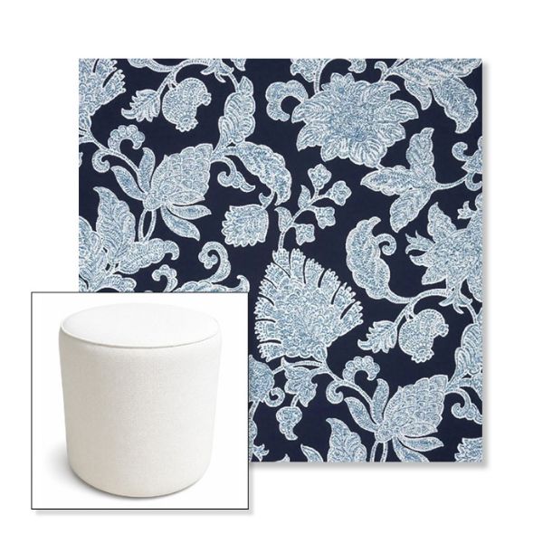 Picture of Floral Song Navy | 16" Round x 18" Tall Outdoor Pouf or Ottoman | Sunbrella Fabrics