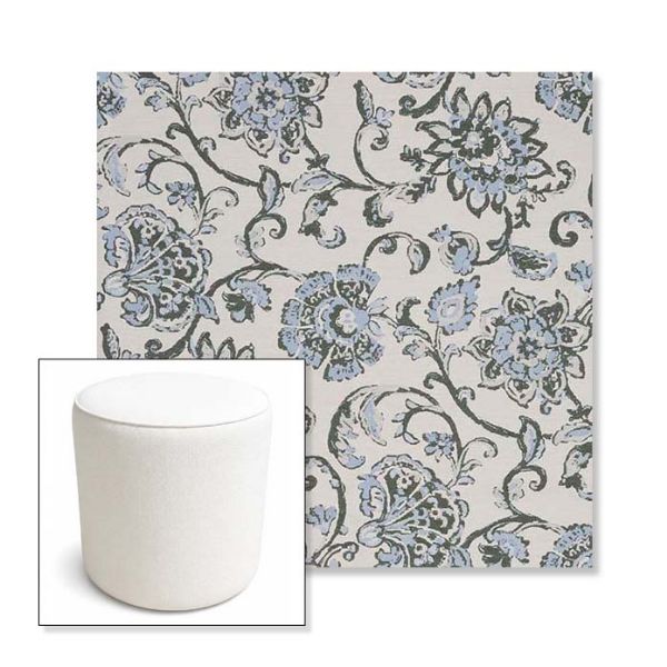 Picture of Martha Floral Periwinkle | 16" Round x 18" Tall Outdoor Pouf or Ottoman | Sunbrella Fabrics