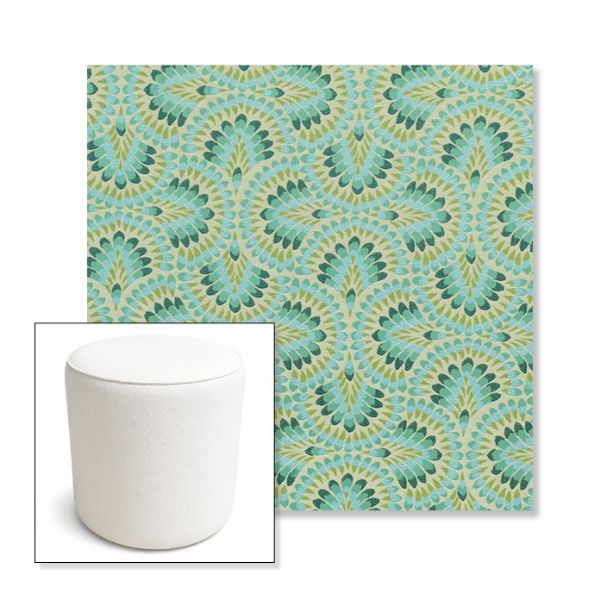 Picture of Plume Peacock | 16" Round x 18" Tall Outdoor Pouf or Ottoman | Sunbrella Fabrics