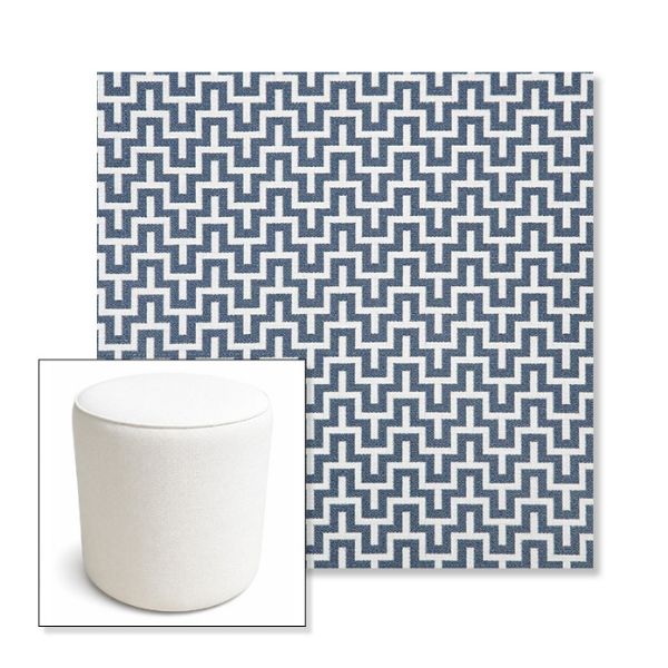 Picture of Underline Denim | 16" Round x 18" Tall Outdoor Pouf or Ottoman | Sunbrella Fabrics