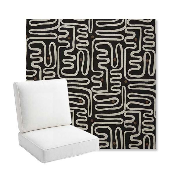 Picture of Nema Newsprint | Bullnose Back Deep Seating Outdoor Cushions - Sunbrella© Fabric