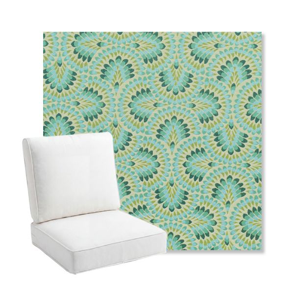 Picture of Plume Peacock | Bullnose Back Deep Seating Outdoor Cushions - Sunbrella© Fabric