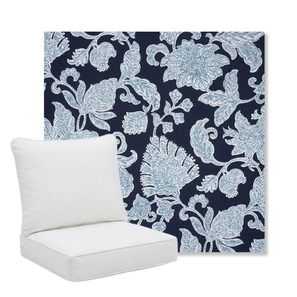 Picture of Floral Song Navy | Pillow Back Deep Seating Outdoor Cushions - Sunbrella© Fabric