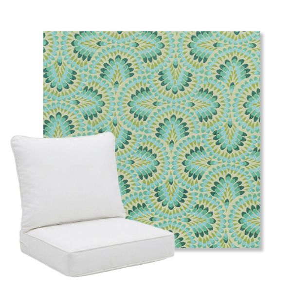 Picture of Plume Peacock | Pillow Back Deep Seating Outdoor Cushions - Sunbrella© Fabric