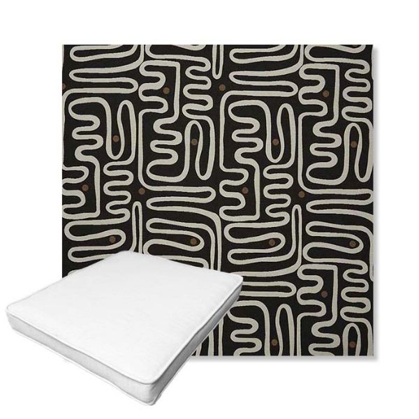 Picture of Nema Newsprint | Boxed Outdoor Dining Chair Seat Cushions - Sunbrella© Fabric