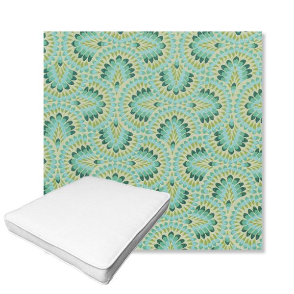 Picture of Plume Peacock | Boxed Outdoor Dining Chair Seat Cushions - Sunbrella© Fabric