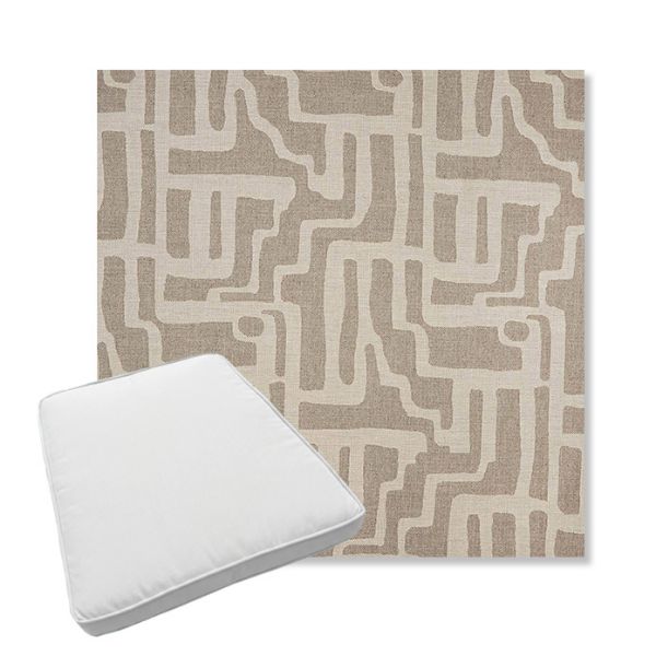 Picture of Escher Greige | Boxed Trapezoid Outdoor Dining Chair Seat Cushions - Sunbrella© Fabric