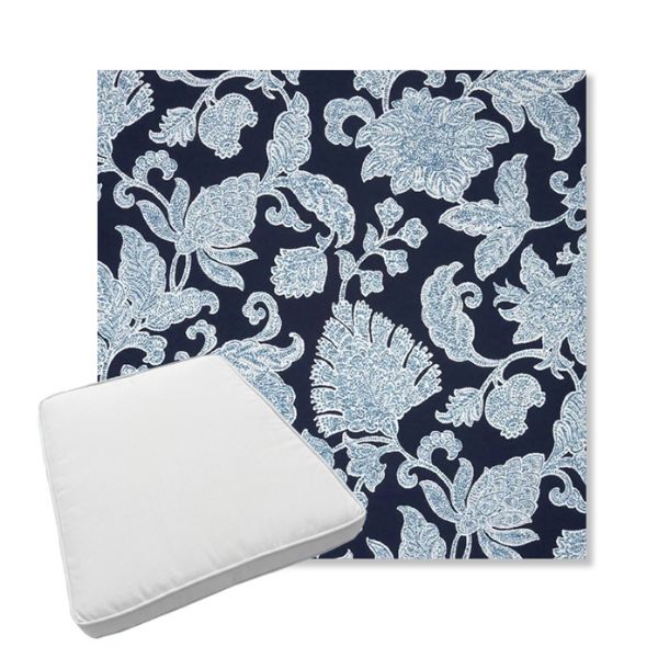Picture of Floral Song Navy | Boxed Trapezoid Outdoor Dining Chair Seat Cushions - Sunbrella© Fabric