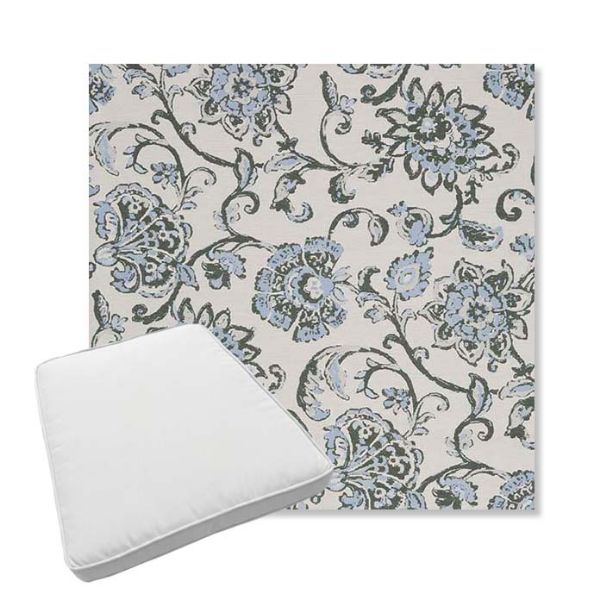 Picture of Martha Floral Periwinkle | Boxed Trapezoid Outdoor Dining Chair Seat Cushions - Sunbrella© Fabric