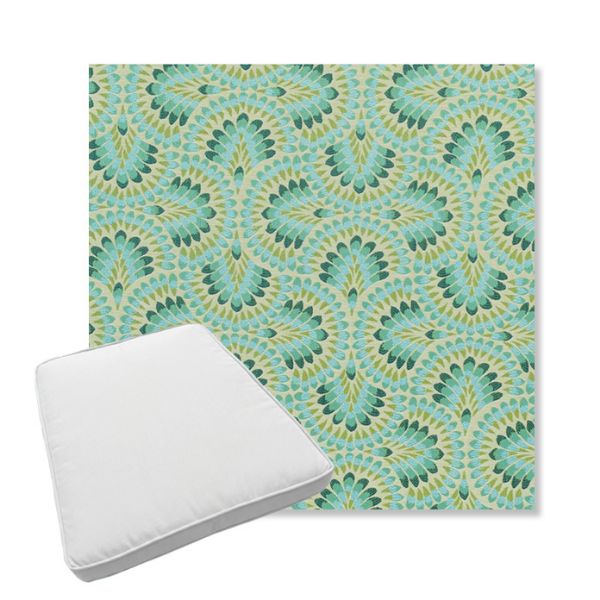Picture of Plume Peacock | Boxed Trapezoid Outdoor Dining Chair Seat Cushions - Sunbrella© Fabric